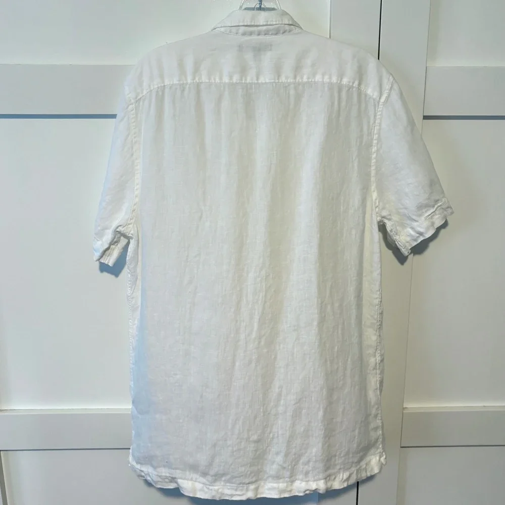 Murano Men's White Linen Short Sleeved Casual Button Front Shirt in Size L‎